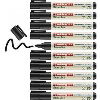 Edding 21 EcoLine marcador permanente - negro - 10 rotuladores - punta redonda 1.5-3mm - indeleble de secado rápido - resistente al agua y los borrones - cartón plástico madera metal tela - universal