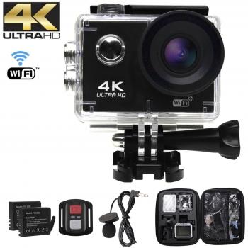 Camara Deportiva 4K Ultra HD, Videocamara WiFi subacuatica de 30 m de Profundidad, Pantalla LCD de 2 in, Mic Externo, 170 °,150 °,20MP, Control Remoto 2.4G, 2 baterías Recargables y Kit de Montaje