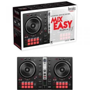 Hercules DJ Control Inpulse 300 MK2 - USB DJ Controller with 2 Decks, 16 Pads, Integrated Sound Card, and Scratch Vinyl Option (Black)
