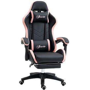 Vinsetto Silla Gaming de Cuero PU con Altura Ajustable, Reclinable 135°, Reposacabezas y Reposapiés Retráctil, Dimensiones 65x65x121-129 cm, Color Negro