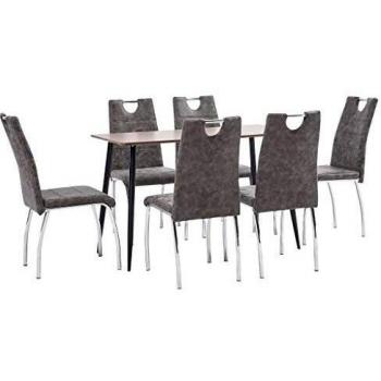 vidaXL Juego de Comedor 7 Piezas Cuero Sintético Mobiliario Decoración Interior Casa Hogar Robusto Duradero Resistente Funcional Práctico Útil Marrón