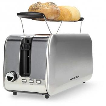Tostadora Nedis 2 Ranuras Extra Largas con Soporte para Panecillos, 7 Ajustes de Tostado, Descongelar, Recalentar y Cancelar, 1450W