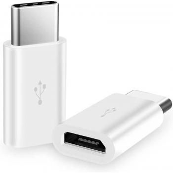 Adaptador Micro USB 5 Pines Hembra a Tipo C Macho Blanco para Smartphones y Tablets