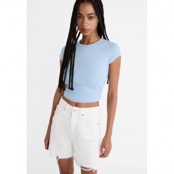 Stradivarius D93 Longline Denim Shorts - White - Size 10 & Size 14