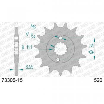 Piñón de acero estándar AFAM 73305 - 15 dientes - compatible con cadena AFAM 73305-15