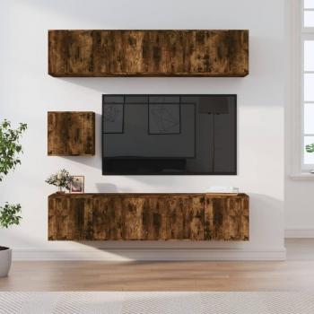 Set de Muebles para TV 7 Piezas en Madera Contrachapada de Roble Ahumado