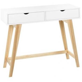 Consola Beliani Blanco Madera Clara 101 x 36 cm MDF 2 Cajones Patas de Madera Sully