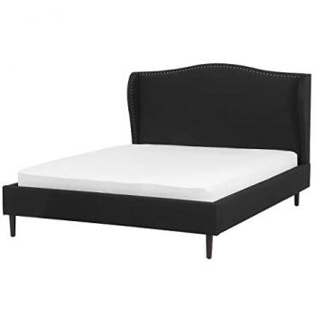 Cama Doble Tapizada en Tela Negra con Somier y Cabecero 140 x 200 cm Colmar