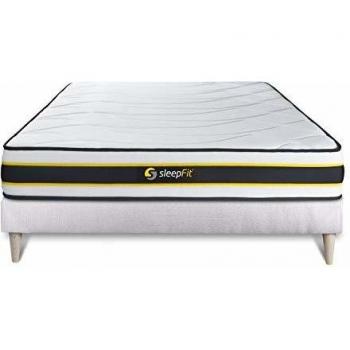 Base tapizada blanca SLEEPFIT + Colchón Flexy de muelles ensacados y viscoelástica 160 x 200 cm
