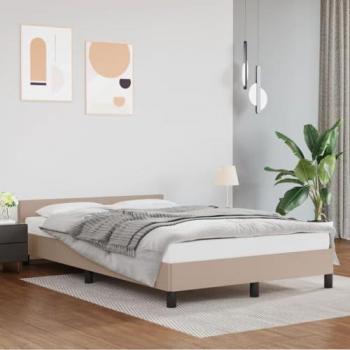 Estructura de cama con cabecero de cuero sintético capuchino 140x200cm marrón sin colchón