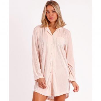 Admas Elegant Stripes Camisón de Manga Larga para Mujer en Terciopelo Negro con Textura de Rayas