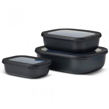 Mepal Cirqula Rectangular Multi Bowl Set - 3 Pieces (500ml, 1000ml, 2000ml) - Nordic Black