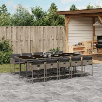 11-Piece Gray Poly Rattan Garden Dining Set with Cushions