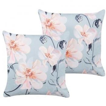 Conjunto de 2 cojines de jardín azul poliéster estampado floral 45 x 45 cm decoración moderna exterior resistente al agua