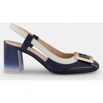 Zapato de salón destalonado Hispanitas Australia azul con adorno metálico y tacón bloque