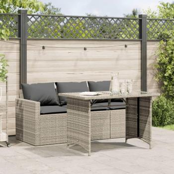 Set de almuerzo de jardín de 2 piezas con cojines de polyrattan gris claro