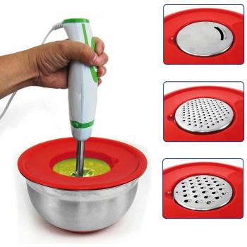 Cuenco de Acero Inoxidable con 3 Ralladores Intercambiables Integrados - Negro y Rojo Surtido