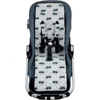 Colchoneta Suave para Cochecito Gemelar con Arnés a Conjunto de Jyoko - Colchoneta para silla de paseo gemelar, diseño Racoon Town, suave y cómoda, incluye arnés de seguridad