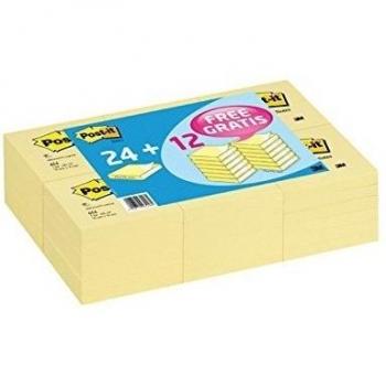 Bloc de notas adhesivas quita y pon post-it 76x76mm -pack promocional 24+12