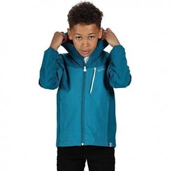 Regatta Junior Highton-Chaqueta Impermeable Y Transpirable con Capucha Jackets Waterproof Shell, Unisex niños, Gulfstream/Olympic Teal, 3-4
