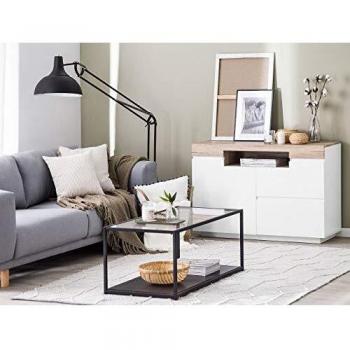 Aparador Beliani Marlin de chapa de madera clara y blanca, dimensiones 75 x 110 x 40 cm, con gabinete y 2 cajones
