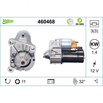 Motor de arranque VALEO 460468 para RENAULT: Clio, Kangoo, Mégane, Mégane Classic, Trafic, Thalia & OPEL: Arena & VOLVO: 340 & ARO: