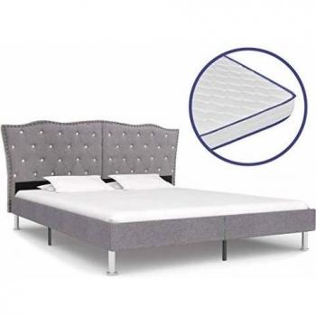 vidaXL Cama con Colchón Viscoelástico de Tela Mobiliario Descanso Decoración Atractiva Elegante Dormitorio Robusta Duradera Gris Clara 160x200cm