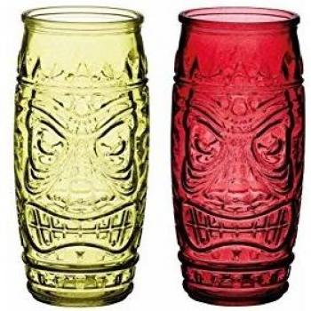 Kitchencraft BarCraft Juego de Vasos Tiki Hawái 2 Unidades 600 ml Rojo y Verde