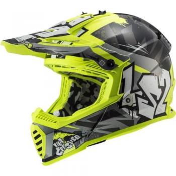 LS2 MX437 Fast II Mini Crusher Casco de motocross para niños - Negro Amarillo (S)
