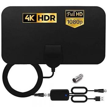 HCCH Antena TV Interior, Antena HDTV Digital de Alcance de 120 Millas con Amplificador Inteligente de Señal, para Canales de TV 1080P 4K VHF UHF TDT Gratuitos para DVB-T DVB-T2
