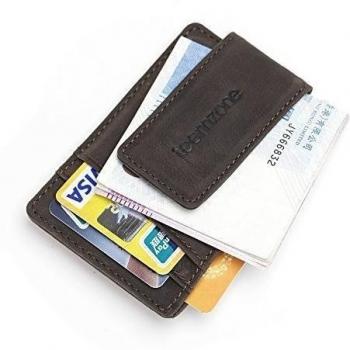 Teemzone Magnético de cuero verdadero clip de dinero café Pinzas para billetes