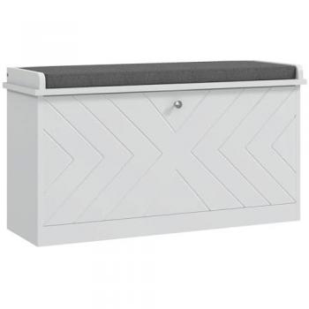 Banco Zapatero Moderno con Asiento Acolchado y Estantes Ajustables para 8 Pares de Zapatos, Madera Blanco 80x26x44,5 cm