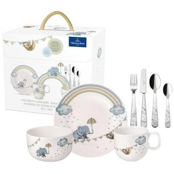 Set de Vajilla Infantil Boho Elefante - 7 Piezas de Porcelana con Diseño Colorido