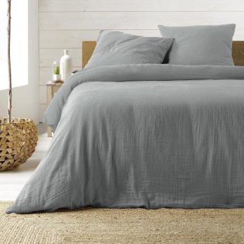 Juego de Cama Douceur d'Intérieur de 3 Piezas, 240 x 220 cm, Doble Gasa, 100% Algodón, Color Gris