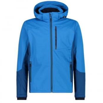 CMP Men's Softshell Jacket with Hood and Zip, Ripstop Fabric, Basic Blue