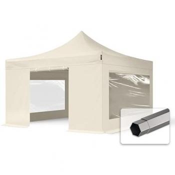 Toldo Plegable 4x4m PREMIUM Acero 40mm con Laterales y Ventanas Panorámicas, crema