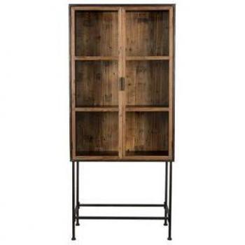 Vitrina Vintage de Madera Marrón 'Berlin' 181 x 83 cm con Puertas Doble y Acabado en Color Claro