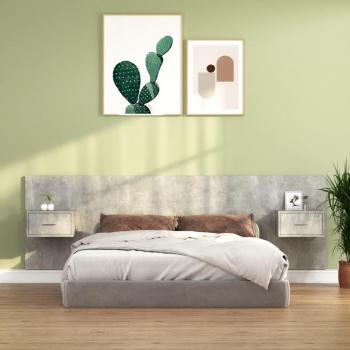 vidaXL Cabecero de cama y mesitas madera contrachapada gris hormigón