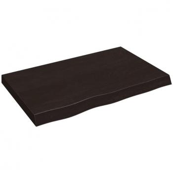 Estante de pared de madera de roble macizo tratado en color marrón oscuro, dimensiones 80x50x(2-6) cm