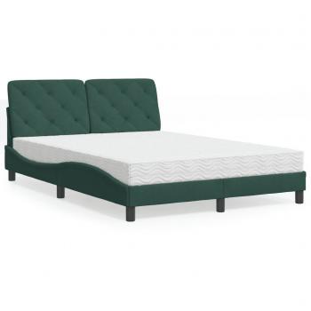 Cama con colchón de terciopelo verde oscuro 140x200 cm
