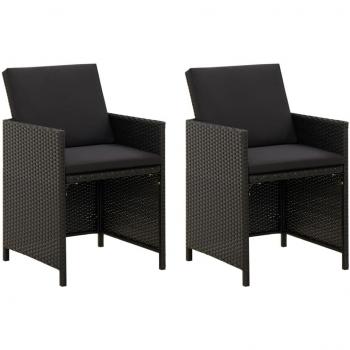 Sillas de jardín con almohadas 2 PC en Polyrattan negro con cojines ratán sintético