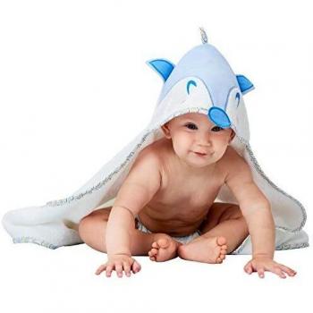 Toalla Bebe con Capucha Niño y Niña - Capucha Cabecita de Zorro-Toalla de baño 100% Algodón Ecológico, Certificado OEKO TEX, Sin Productos Químicos - Albornoz Bebe 70x70cm, 0-12 Meses - Azul