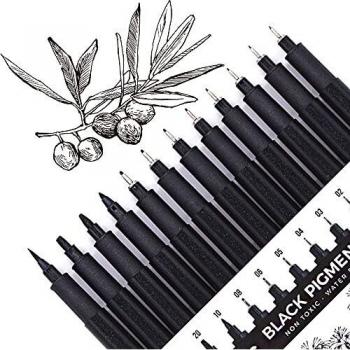 Rotuladores Fineliner Pigment Liner, Pluma de Dibujo Negra, Estuche Con 12 Unidades, Ideal Para la Ilustración Artística, Esbozo, Dibujo Técnico, 20413