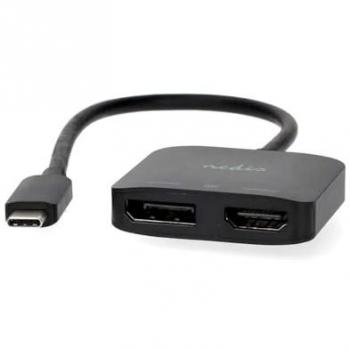 Adaptador USB-C 3.2 Gen 1 a DisplayPort y HDMI 8K@30Hz, 21 cm, Negro