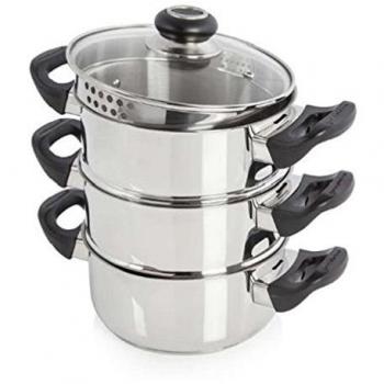 Morphy Richards Olla de Vapor de 3 Niveles, 18 cm, Acero Inoxidable