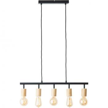 Lámpara Colgante Tiffany 5 Luces E27 Negro Mate y Natural, Altura Ajustable, Metal/Bambú