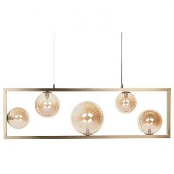 Lámpara Colgante Rectangular de 5 Luces en Metal Latón Estilo Glam Industrial para Comedor y Sala de Estar