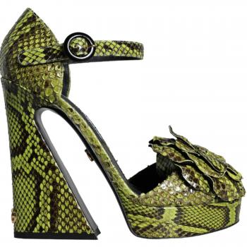 Dolce & Gabbana Green Exotic Leather Ankle Strap Heels Sandals Shoes - EU39/US8.5