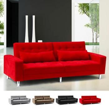 Sofá Cama de Matrimonio 2-3 Plazas con Respaldo Reclinable y Cojines Quarzo Color Rojo