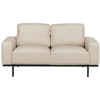 Sofá 2 plazas moderno tapizado en tela beige crema con patas de metal Sovik